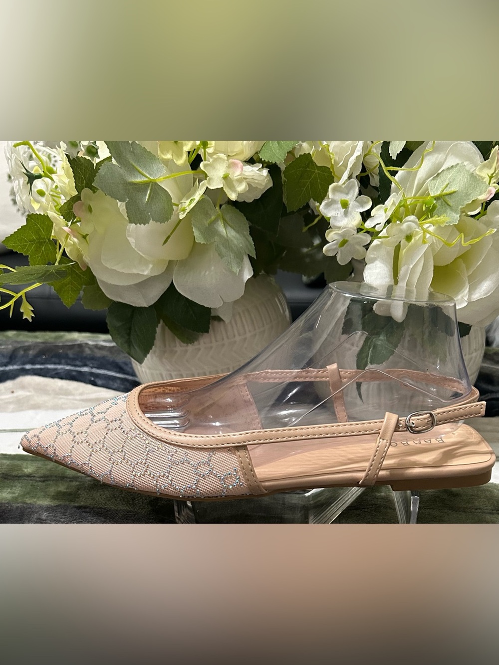 NWOT BAMBOO Beaded Pointed-Toe Slingback Flats - Nude Pink Size 10M - Picture 4 of 6